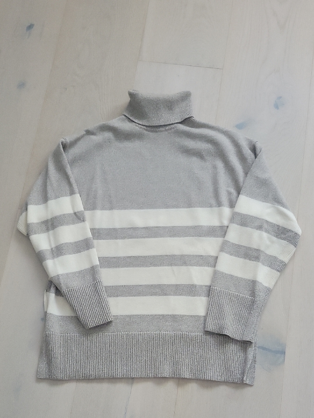 COS Gray and Cream Striped Turtleneck Sweater